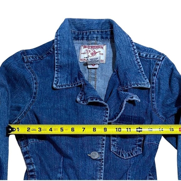 True Religion Women's Y2K Blue Denim Jean Jacket Size S Embroidered Jackie 90's - Picture 4 of 8